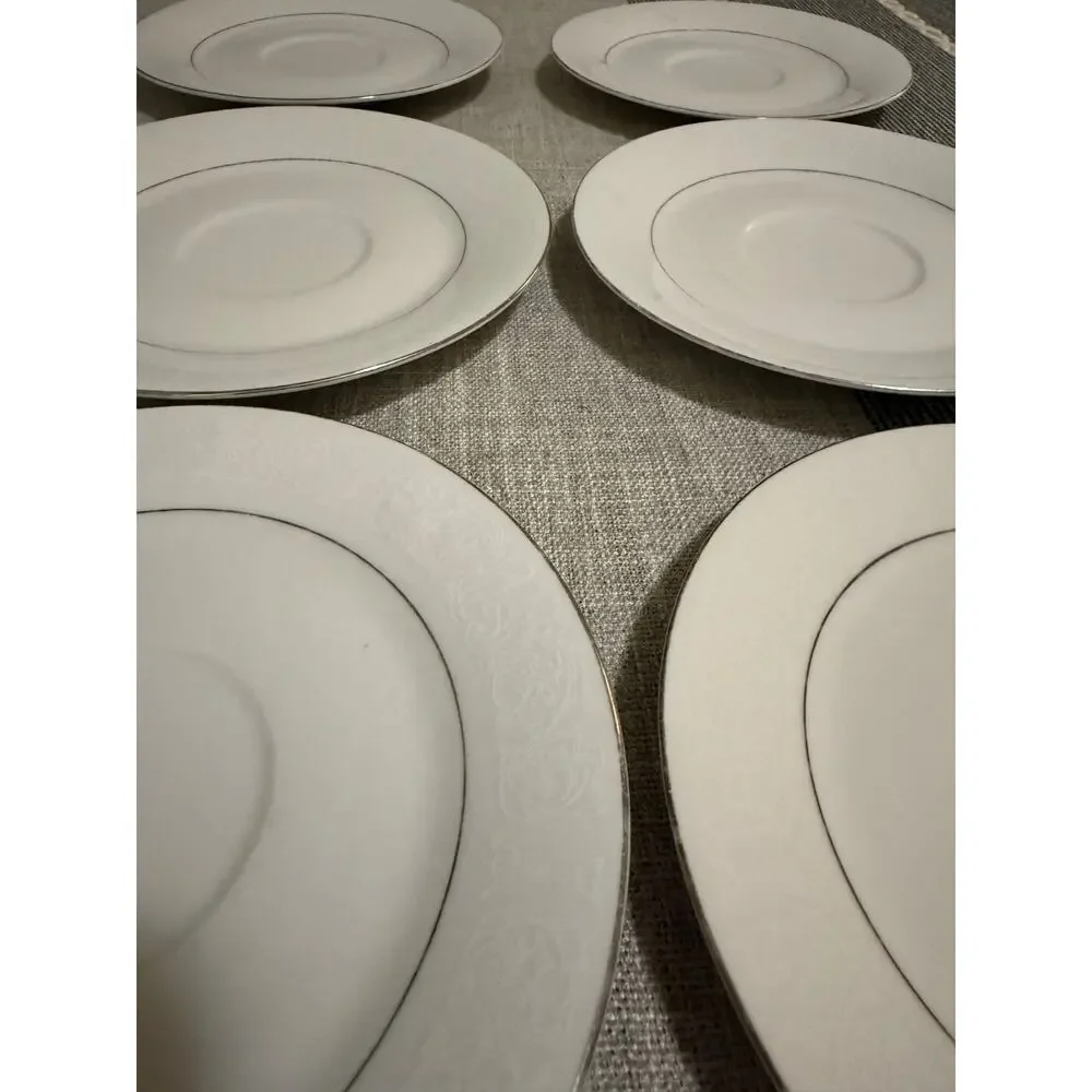 🍽️ Scarsdale 8079 China Saucers – Set of 6 – White Embossed Floral & Silver